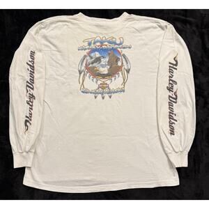 Vintage Harley Davidson Long Sleeve T Shirt White 2XL Taku, Juneau, Alaska